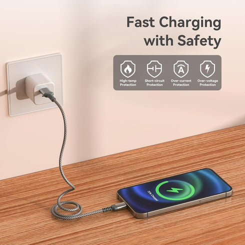 USB C Charger Cable, Fast Charging Type C Cable, Nylon Braided USB A to USB C Cable for iPhone 15/15 Pro, MacBook, iPad, Samsung Galaxy, and Other...