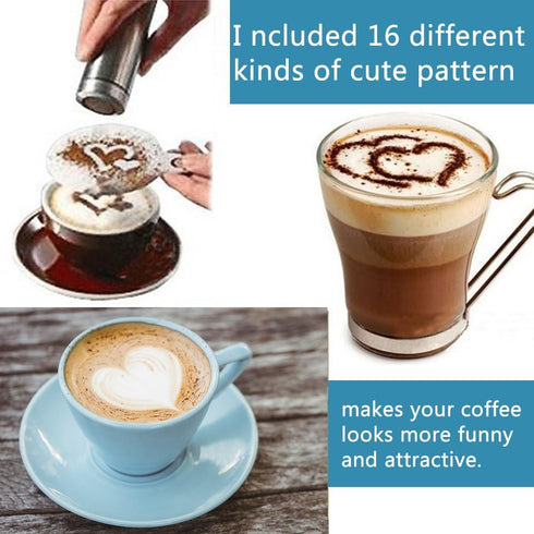 16Pcs Plastic Coffee Template Stencils for Cappuccino Chocolate Latte Strew Pad Art DIY Mold Tools...