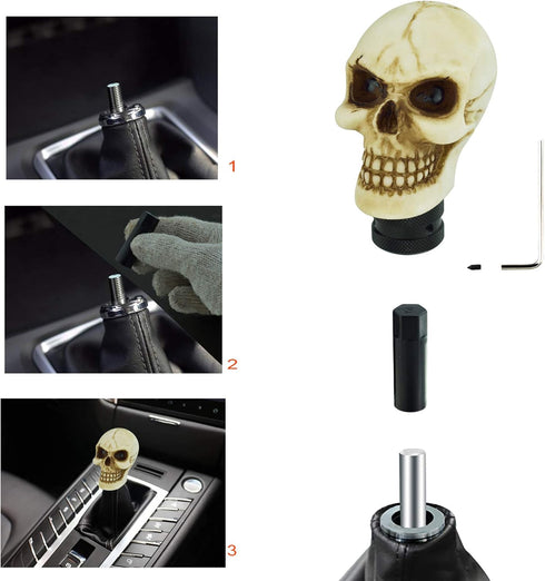 Lunsom Skull Gear Stick Shifter Knob, Resin Gear Shift Head Shifting Stick Handle Car Transmission Fit Automatic Manual Vehicle (White)...