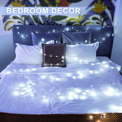 JMEXSUSS 2 Pack White Fairy Lights Battery Operated, Total 200 LED 66ft Twinkle Lights with Remote, 8 Mode White String Lights for Bedroom Ceiling...
