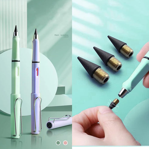 Pencils 6Pcs Inkless Pencils,Eternal And 6pcs Replacement Pencils Nibs,Unlimited Writing Pencil, Reusable Infinity Pencil With Eraser Writing Sket...