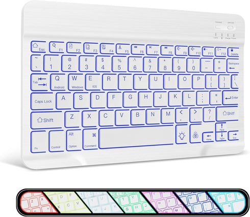 XIWMIX Ultra-Slim Wireless Bluetooth Keyboard - 7 Colors Backlit Universal Rechargeable Keyboard Compatible with iPad Pro/iPad Air/iPad 9.7/iPad 1...