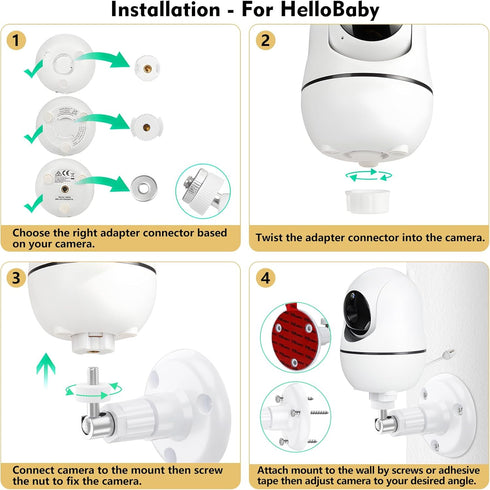 Baby Monitor Mount for HelloBaby HB65/HB40/HB6550/HB66/HB6339/HB6081/HB6550 Pro, ANMEATE SM935E, Adjustable Baby Monitor Wall Mount with Perfect V...