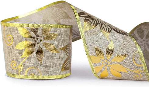 Gold Ribbon Wired Christmas Tree Ribbon 2.5 Inch Burlap Ribbons Xmas 6 Rolls 36 Yards Metallic Glitter Crafts Decorating Gift Wrapping Bows Gift W...