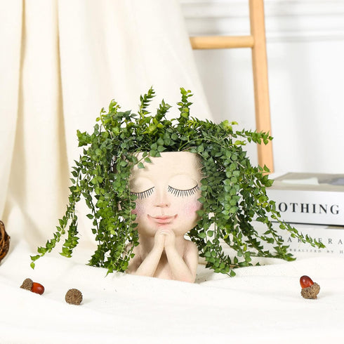 Cute Succulent Planter - Face Planter Flower Pot - Kawaii Head Planters -Unique Outdoor Indoor Planter - with Drainage Hole - (Doll Blessing)...
