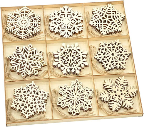 45 Pack Wooden Snow Flakes 3.5 Inch Unfinished Wood Snow Shaped Cutouts for DIY Christmas Crafts, with Sorting tray(5 Pieces each, 9 designs)...