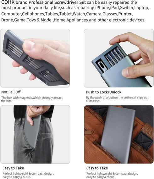 Portable 31in1 Precision Screwdriver Kit with Magnetic Screw Holders and 30 pcs S2 Steel Bits for Smartphone Watch Laptops Eyeglasses iPad Compute...