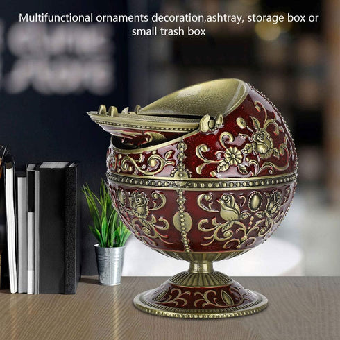 Windproof Ashtray with Flip Lid, Global Shaped Dragon Pattern Zinc Alloy Smoking Ash Tray for Home Office Crafts Decoration...