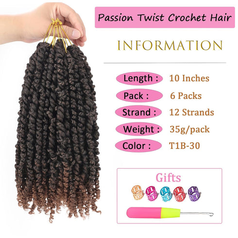 Ombre Brown Passion Twist Hair 10 Inch 6 Packs Passion Twist Crochet Hair for Black Women Pre Looped Short Passion Twist Hair Pre-twisted Bohemian...