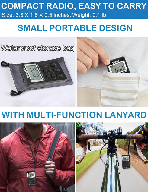 Portable Radio, ZHIWHIS AM FM Mini Transistor Rechargeable Battery Personal Digital Tuning Stereo Pocket Walkmen Radios with Shutdown Memory and E...