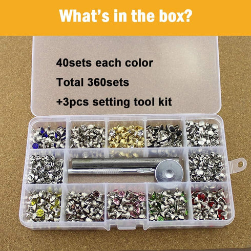 360 Sets 7mm Rhinestone Leather Rivets Kit Rapid Leathercraft Crystal Tubular Metal Studs with 3 Tools for Handmade DIY Decoration Accecssories...