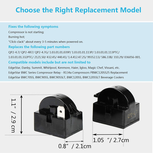 Reyhoar 2 Pcs QP2-4.7/ QP2-4R7 4.7 Ohm Refrigerator PTC Start/Starter Relay Replacement Part for Mini Fridges and Coolers (1 Pin)