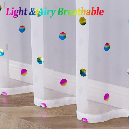 Urban Lotus White Semi Sheer Kitchen Curtains for Dining Room 45 inches Length Colorful Metallic Polka Dots Printed Tier Curtains Lightweight Rod ...