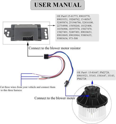 3 Pins Blower Motor Resistor Connector for 8e5h-19e624-a, 89018778, 89019351, 1581773, Compatible with Chevy, GMC Silverado, Tahoe, Suburban, Sier...