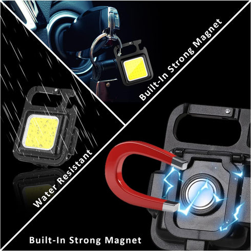 Keychain Flashlights Cob Keychain Work Light 4 Light Modes Small Emergency Light with Folding Bracket Bottle Opener for Fishing,Camping and Walkin...