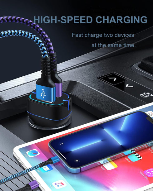 Phone Car Charger, Dual Port Cigarette Lighter Adapter + 2Pack-3FT Lightning Cables Fast Charging for iPhone 14 13 12 Pro Max Mini 11Pro 10 SE X X...