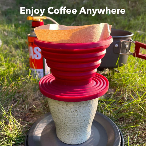 Collapsible Pour Over Coffee Dripper for Camp Coffee, Reusable Silicone Coffee Filter Holder for Camping Red...