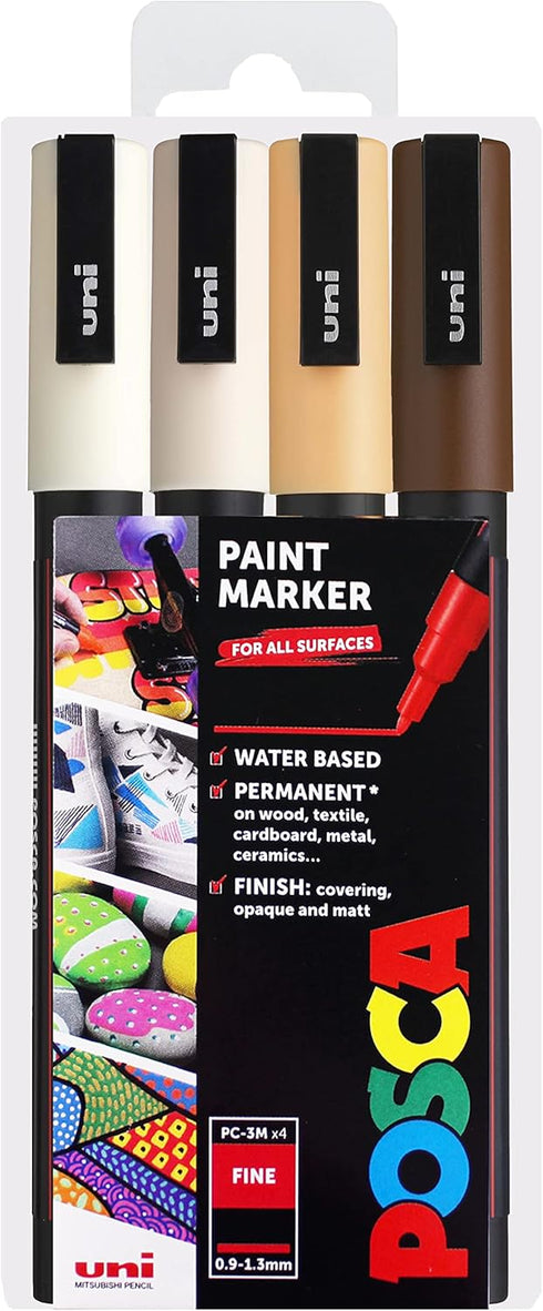 Uni POSCA - PC-3M Art Paint Markers - Set of 4 - In Plastic Wallet - Warm Neutrals Tones...