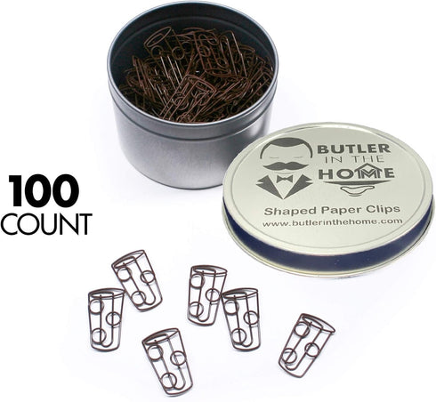 Soda or Iced Tea Cup Shaped Paper Clips Great for Paper Clip Collectors or Office Gift - Comes in Round Tin with Lid and Gift Box (100 Count Brown...