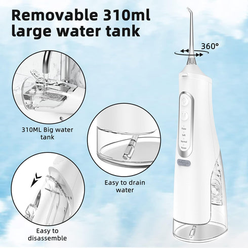Water Flossers for Teeth - 310ML Tank USB Rechargeable Dental Flosser, IPX7 Waterproof 4 Modes & 4 Jet Tips Portable Dental Oral Irrigator for Tra...