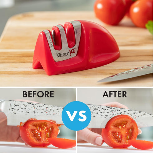 50883 - Edge Grip 2-Stage Knife Sharpener - Red - Coarse & Fine Sharpeners - Compact - Stable Non-Slip Base - Soft Grip Rubber Handle - Straight &...