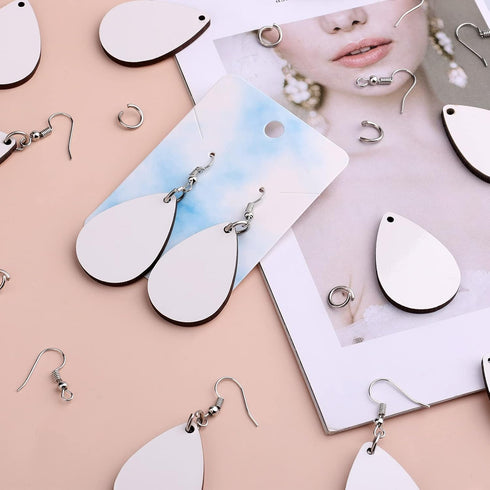 SAVITA 50pcs Sublimation Earring Kit, Double-Sided White Teardrop Unfinished Pendant Sublimation with Hooks for Earrings for Jewellery Making DIY...