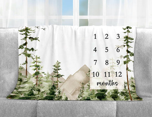 Adventure Awaits Baby Milestone Blanket with Birth Stat Sign, Mountain Baby Growth Chart Monthly Blanket, Watch Me Grow Adventure Baby Nursery for...