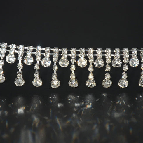 Jerler Rhinestone Tassel Fringe Trim Crystal Close Chain Applique for Sewing Crafts Ideal Wedding Party Clothing DIY Decoration, 1 Yard 0.87" W...