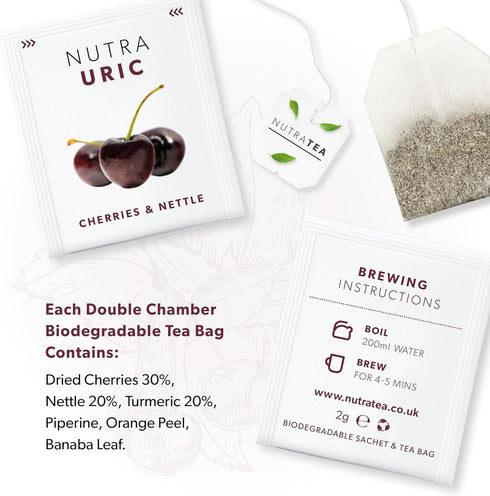 NUTRAURIC - Uric Acid Cleanse and Kidney Support – Kidney Cleanse Tea – Includes Cherry, Nettle & Turmeric - 40 Enveloped Tea Bags - by Nutra Tea ...