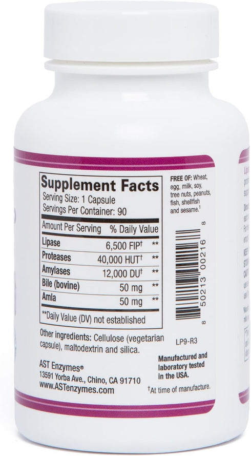 AST Enzymes Lipase-HP Plus – 90 Vegetarian Capsules - Digestive Enzymes for Fatty Foods – Keto Diet Digestive Enzyme Formula...