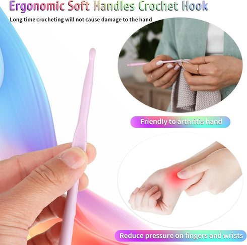 12 Pcs Plastic Crochet Hooks Different Sizes (2.0-10.0 mm) Ergonomic Handle Crochet Knitting Needles Set Craft Yarn Weaving Tools for Hat Gloves S...