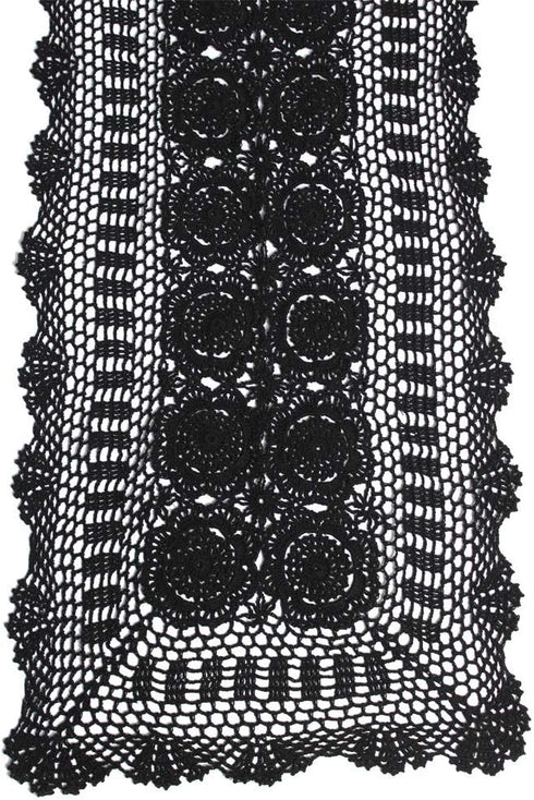 KEPSWET Cotton Handmade Crochet Lace Table Runner Black Rectangle Coffee Table Dresser Decor (14x48 inch)...