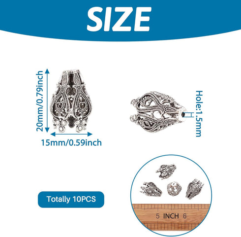 Pandahall 10pcs Antique Silver Hollow Flower Bead Caps 5-Petal Brass Flower Beads Cone 0.59x0.78 Inch for DIY Earring Necklace Jewelry Making...