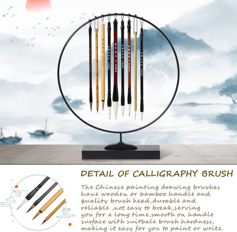 10Pcs Chinese Calligraphy Brushes Set, Painting Writing Watercolor Brushes, Kanji Japanese Sumi Drawing Brushes with Roll-up Bamboo Holder...