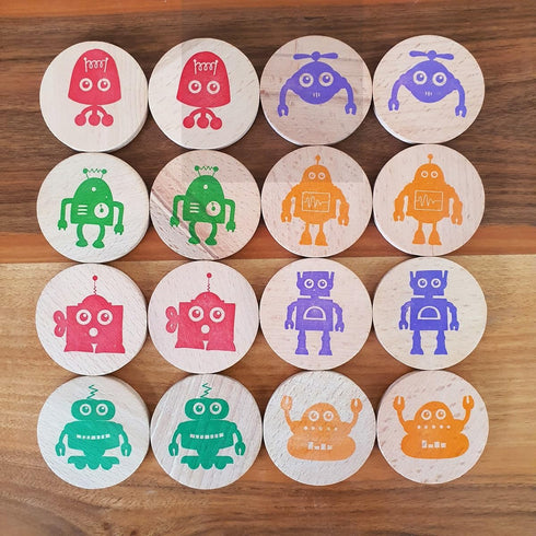 Wooden Memory Game - Matching Memory Game for Kids 3 and Up, 16Pcs | Educational Toy for Preschool Toddlers Board Games (Robots)...
