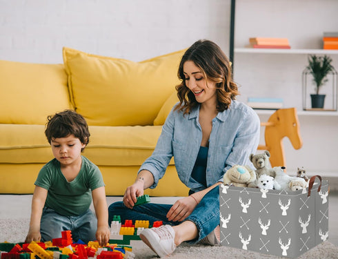 HIYAGON Baby Basket Cute Toy Bin for Boys and Girls Kids Storage Bin Organizer Box Gift Basket Empty Rectangular Deer Room Decor for Home(Grey dee...