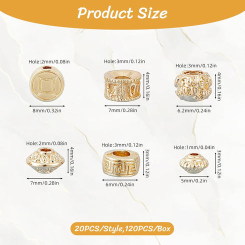 NICENEEDED 120 Pcs Golden Tibetan Spacer Beads, 14k Gold Plated Loose Beads, Alloy Cube Column Barrel Flower Spacers Beads Metal Charms for Bracel...