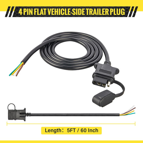 Oyviny Vehicle-Side 4-Pin Flat Trailer Wiring Harness 5 Feet Heavy Duty 4 Pin Female Trailer Connector 18AWG Pure Copper Wire W/PVC Jacketed Cable...
