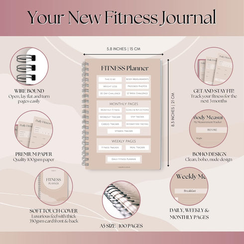3 Month Fitness & Workout Planner for Women | Gym Journal, Weight Loss Tracker, Meal Planner, Self Care Habit Tracker - A5 Lux...