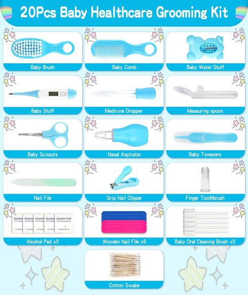 Baby Grooming and Healthcare Kit, Portable Baby Safety Care Set with Hair Brush Comb Nail Clipper Nasal Aspirator for Nursery Newborn Infant Girl ...