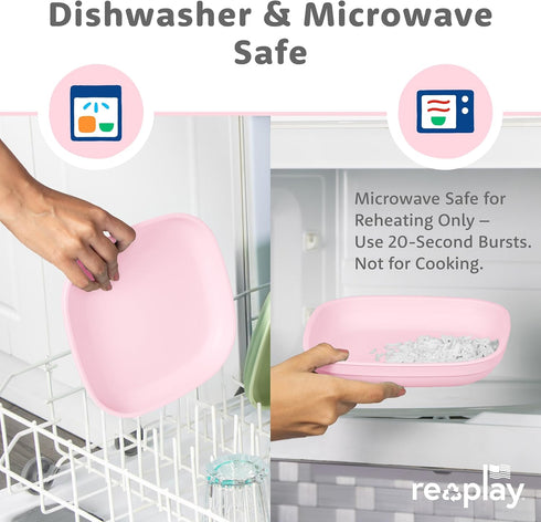 Re-Play Toddler Plates - 22 Oz. Deep-Walled Flat Kids Plates - Dishwasher & Microwave Safe - Made in USA - Set of 3-7.37" x 7.37" x 1.25" - A Prin...