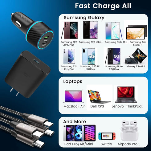 S23 S24 Ultra Charger Type C, SCRUAK 45W PPS Super Fast USB-C Wall/Car Charger for Samsung Galaxy S24 Ultra/S24+/S24/S23 Ultra/S23+/S23/S22/S20/No...