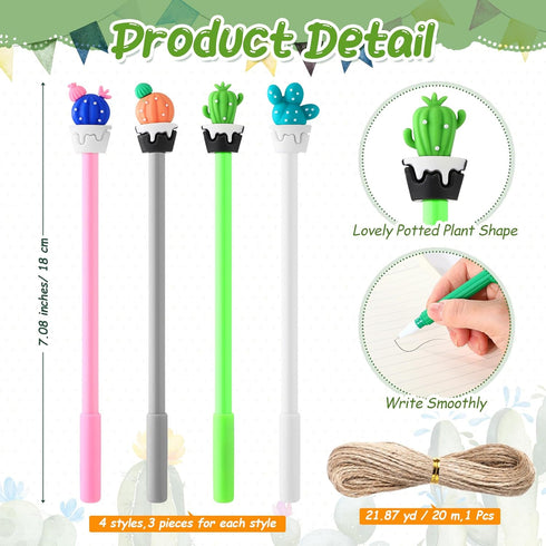 24 Sets Back to School Gifts for Student Cactus Pens Motivational Pen with Inspirational Cards Pots Plant Pens First Day of School Stationery Supp...