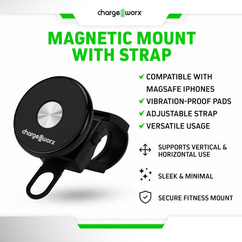 CHARGEWORX Magnetic Gym-Bike Phone Holder, Treadmill and Stroller Phone Mount, Compatible with MagSafe iPhone 16/15/14/13/12 and Magnetic Android ...