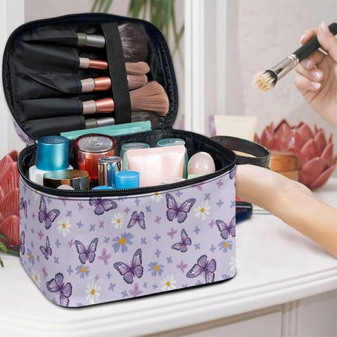 Purple Butterfly Makeup Bag Floral Cosmetic Bags for Women Cute Aesthetic Toiletry Bag Skincare Organizer Travel Case Portable Makeup Organizer fo...