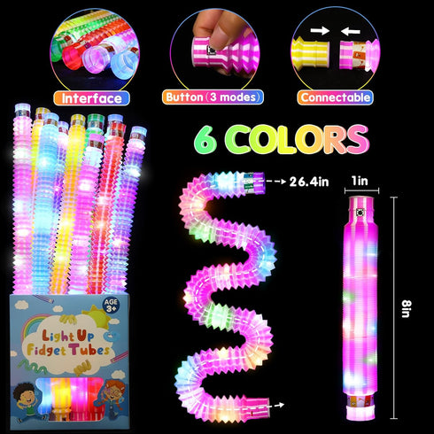 Glow Sticks Bulk Party Favors 6 Pack for Kids 8-12 4-8, Light Up Party Favors Pop Tubes, Glow Bracelets Necklaces Camping Toys, Goodie Bags Stuffe...
