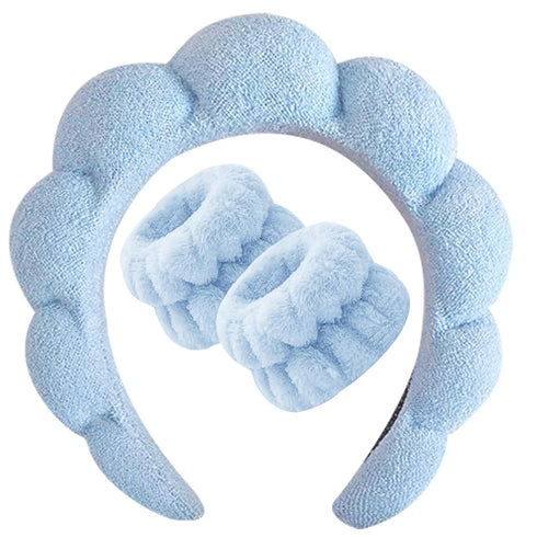Spa Headband for Washing Face, Sponge Makeup Skincare Headband & Wristband Set Non Slip Headbands Soft Puffy Headwear Hair Accessories for Women G...