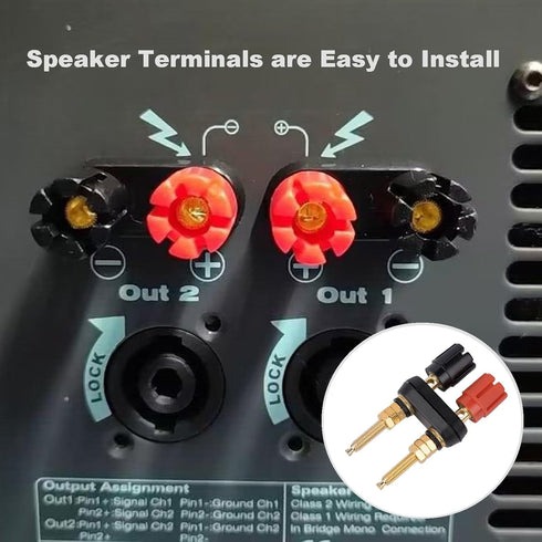 4Pcs Banana Jack Plugs Brass Long Threaded Binding Post Speaker Connectors Terminal 2 Way Dual 4mm Banana Plug Female Sockets for Speakers or Ampl...