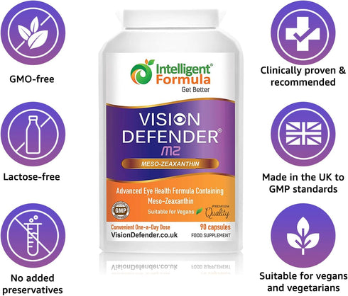 Vision Defender Meso Zeaxanthin Vegan Eye Supplement MZ- Protect and Improve Ocular Health & Eye Care, High Strength Antioxidant Carotenoid Meso-Z...