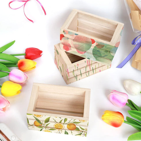 4 Pack Mini Rustic Wooden Crates, Decorative Wood Crates Unfinished Wood Box, Crate Box Wooden Storage Box for Kitchen, Office, Bedroom, Closet, R...